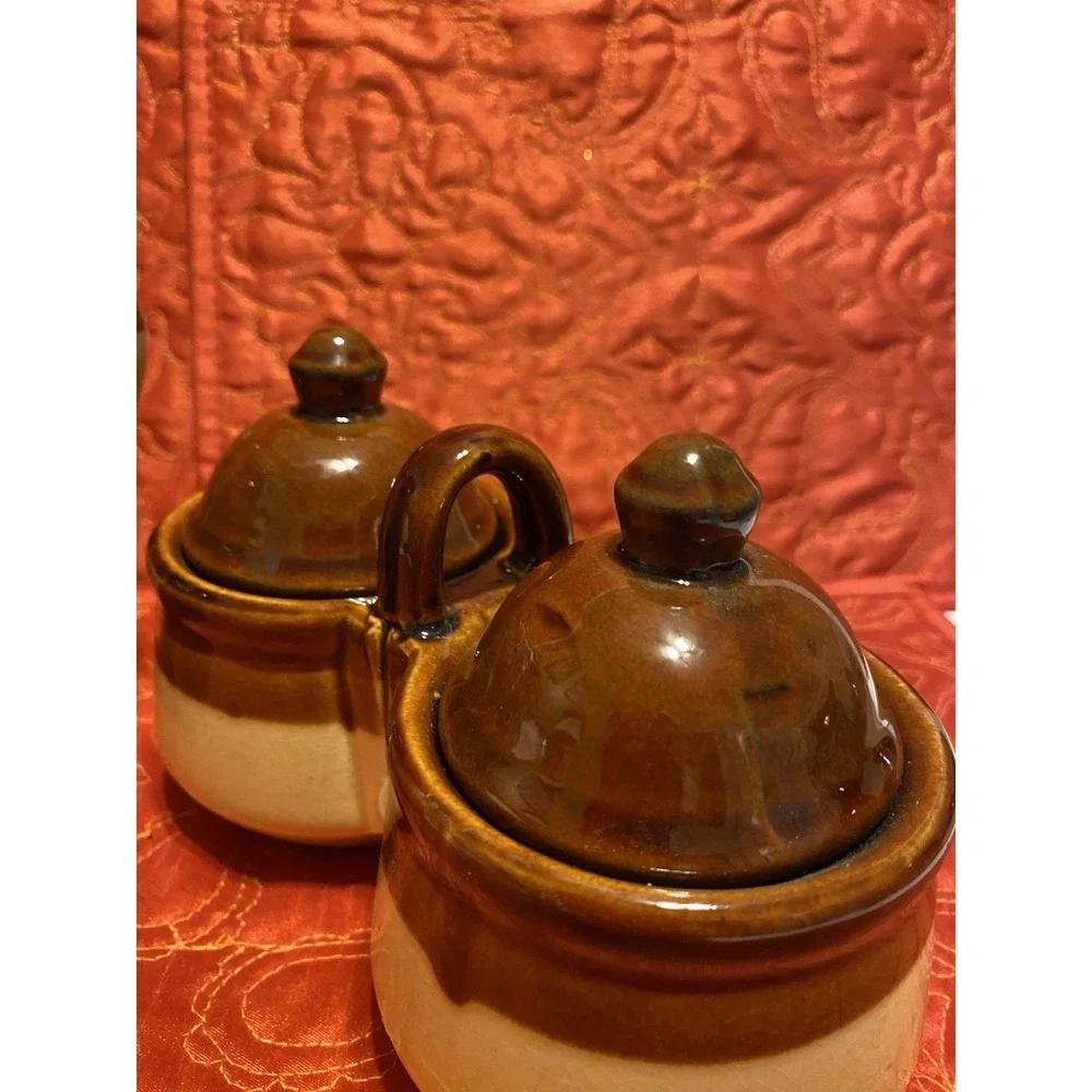 Vintage Brown Stoneware Milk Pitcher, Condiment Holder, Early‎ 20th Century